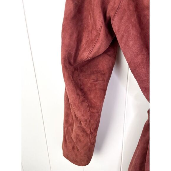 Reiss Willow Goat Suede Wrap Belted Tie Brick Red Jacket XS Leather Coat Kimono - Picture 10 of 11